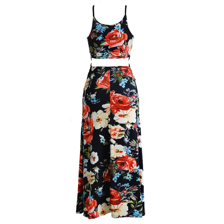 Women bohemian spaghetti strap floor-length dress sexy print summer casual evening party beach dress