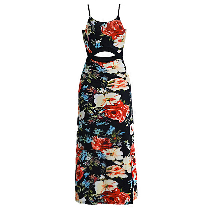 Women bohemian spaghetti strap floor-length dress sexy print summer casual evening party beach dress