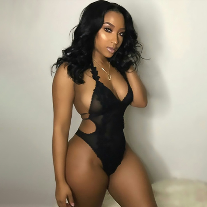 Sexy lingerie deep V lace yarn splicing pants playsuit night club evening party leisure jumpsuit
