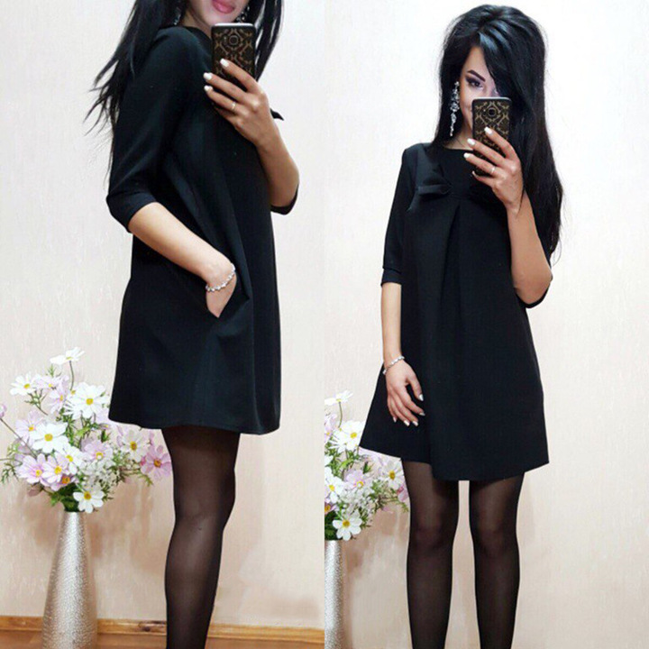 women sexy half sleeve o-neck bow tie dress lady holiday office casual evening party dress