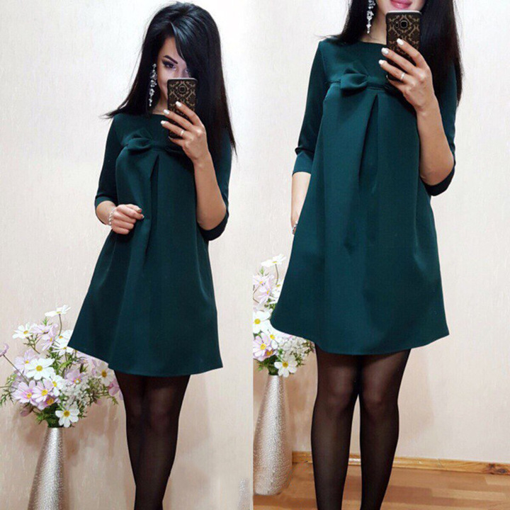 women sexy half sleeve o-neck bow tie dress lady holiday office casual evening party dress