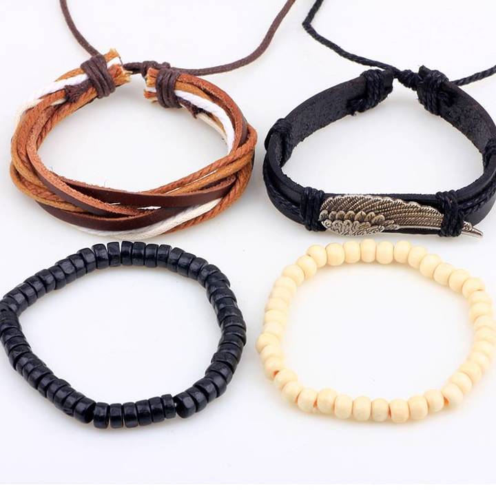 New Angel Wing Hand-ornamented Wood Bead Braided Bead Diy Bracelet Combination Set Bracelet for Male