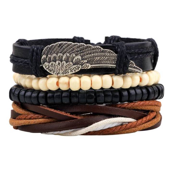 New Angel Wing Hand-ornamented Wood Bead Braided Bead Diy Bracelet Combination Set Bracelet for Male