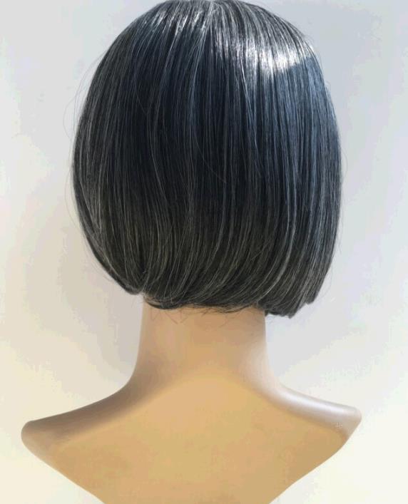 African BLACK-GREY short straight hair fluffy wig elegnat lady wigs