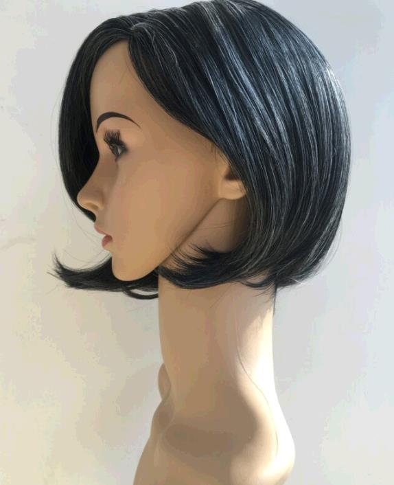 African BLACK-GREY short straight hair fluffy wig elegnat lady wigs