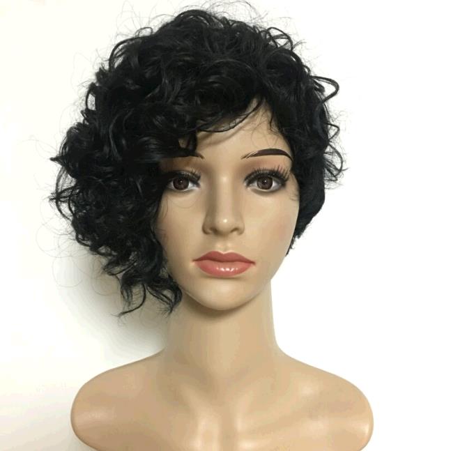 Black short wigs curly chemical high-temperature silk wig