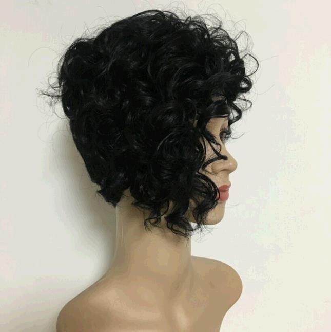 Black short wigs curly chemical high-temperature silk wig