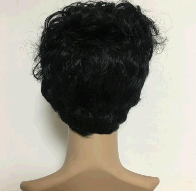 Black short wigs curly chemical high-temperature silk wig