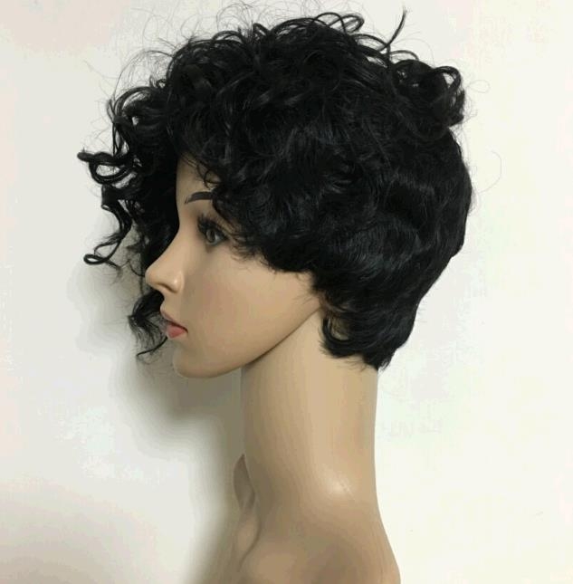 Black short wigs curly chemical high-temperature silk wig