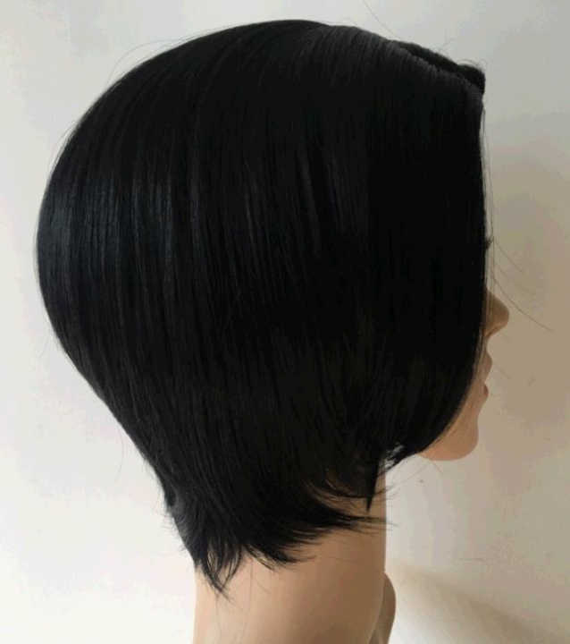 lady Black short bob straight fluffy wig chemical hair wig