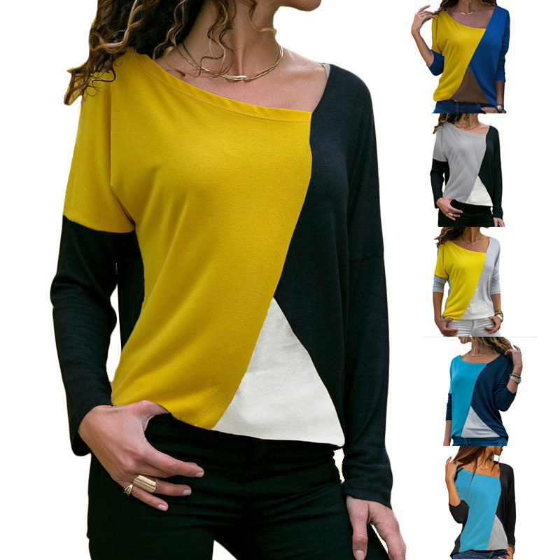 women o neck long sleeve t shirt women patchwork striped t shirt autumn spring casual tops tshirt