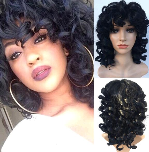black short curly wavefront wigs street style women wigs