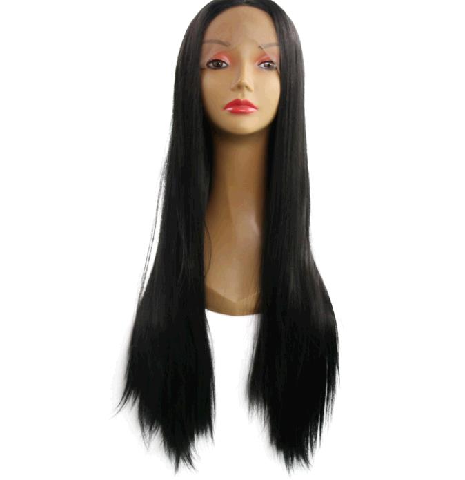 Women Wig Madame Front Lace Long straight black headdress Wigs