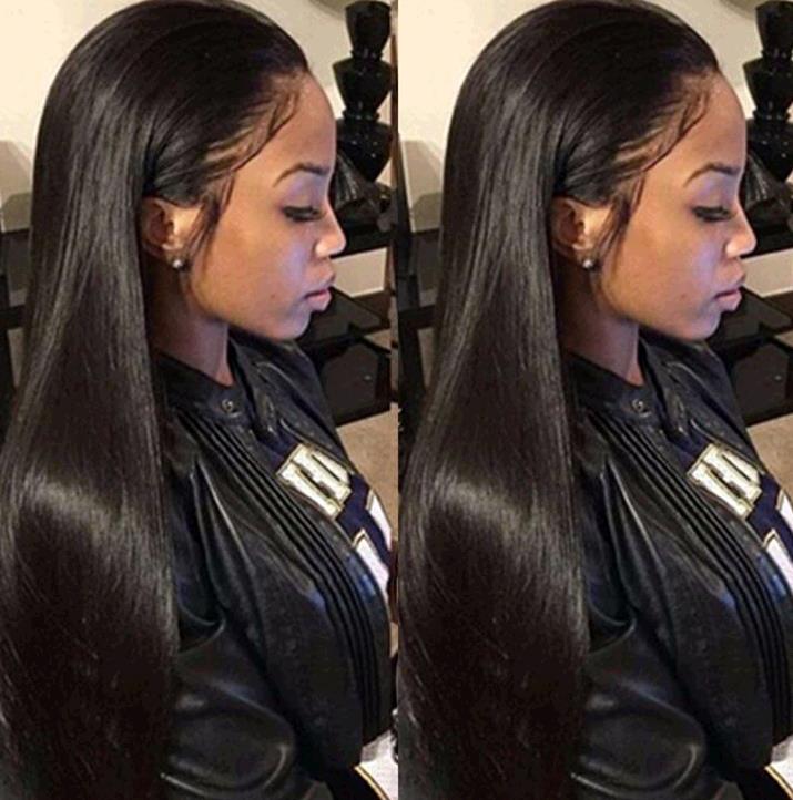 Women Wig Madame Front Lace Long straight black headdress Wigs