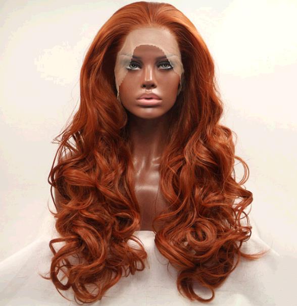 Wig Female Long Curly Red-brown Chemical Fiber Hair Pre-lace Wig Headset Wigs