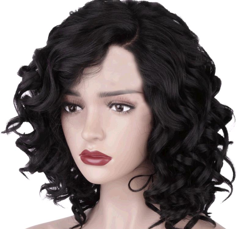 Bob hair wigs small black curls wig lady style wigs