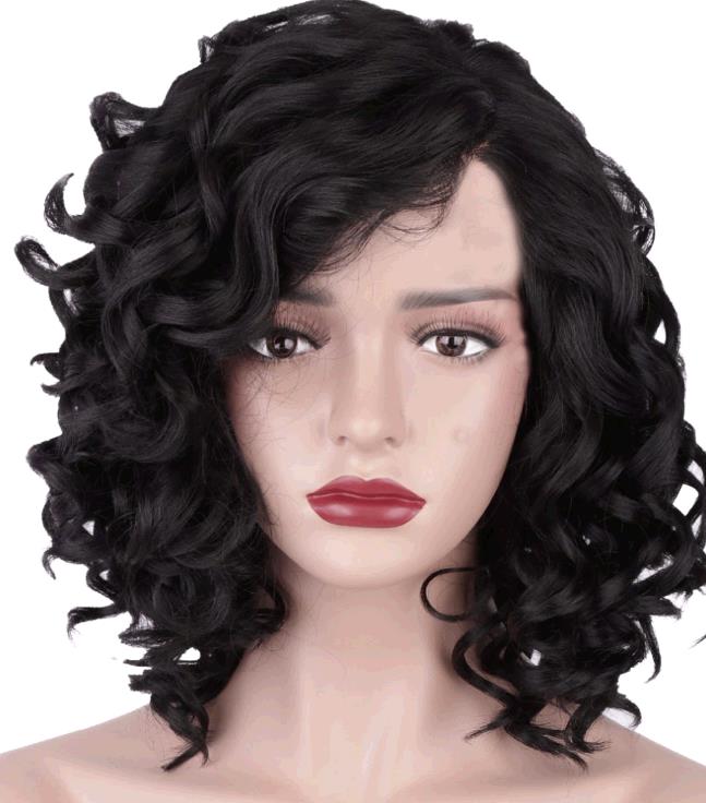 Bob hair wigs small black curls wig lady style wigs
