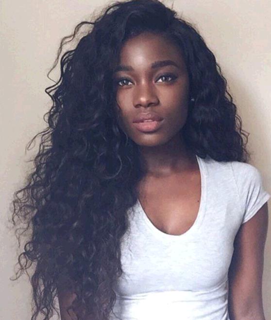 Fashionable long curly black headgear wig with sloping bangs small curly wigs