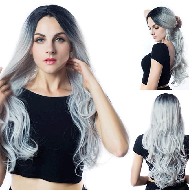 Wig Ladies Long Curly Hair Long Straight Hair Gradual Cost Colour Wigs