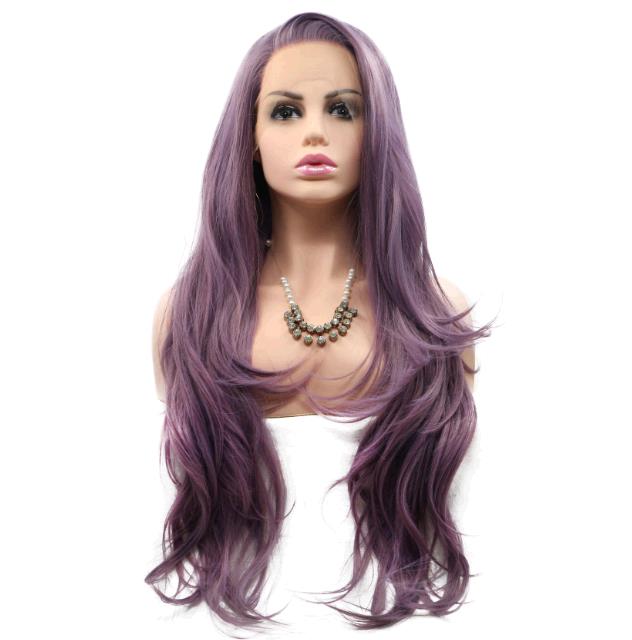 Purple curly hand-woven lace chemical fibre wig long curly party make up wigs