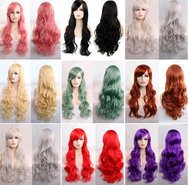 80 cm long curly cosplay role playing wigs mul-ti color curly wig