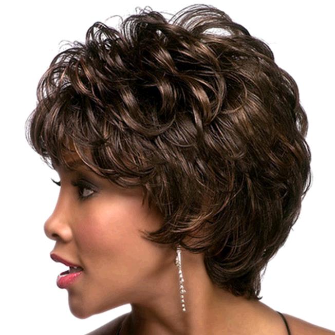 Women Fashion Slant Liuhai Wig Fluffy Pick-up Short Curly Hair Cover Wigs