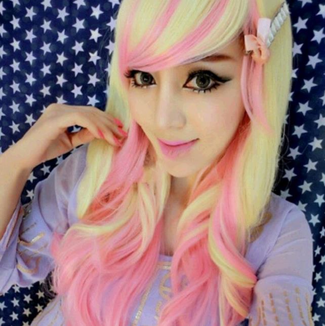 Cartoon cos wig Lolita role playing rainbow colorful gradient wig cosplay video wigs