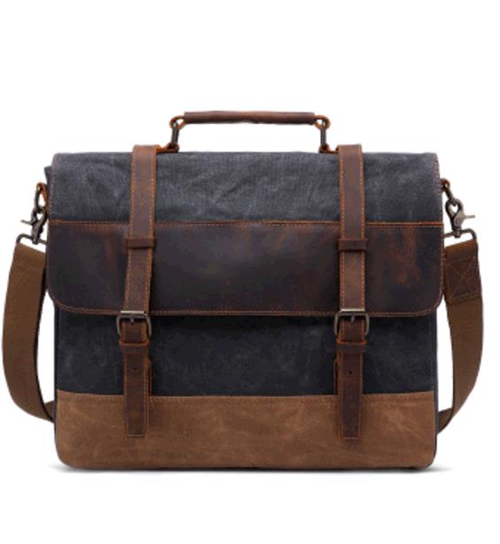 Men Shoulder Bag 15.6 Inch Canvas Bag Crazy Horse Leather Briefcase Vintage Bag Shoulder Handbag