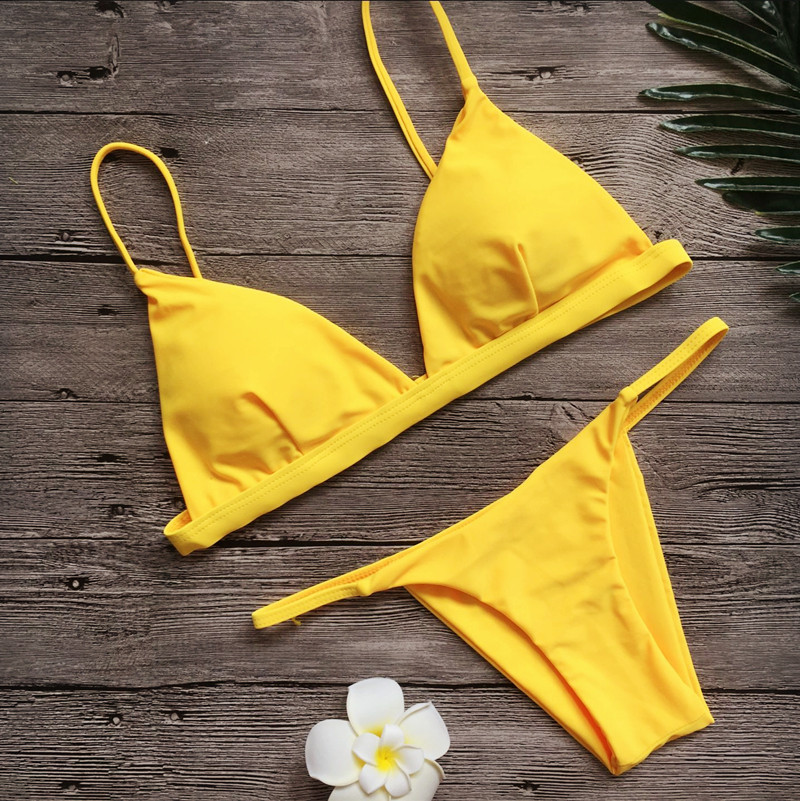 Bikini's sexy bikini two piece set pure color swimwear swimsuit