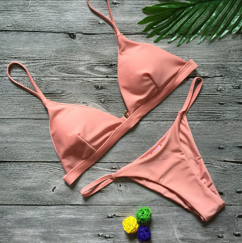Bikini's sexy bikini two piece set pure color swimwear swimsuit