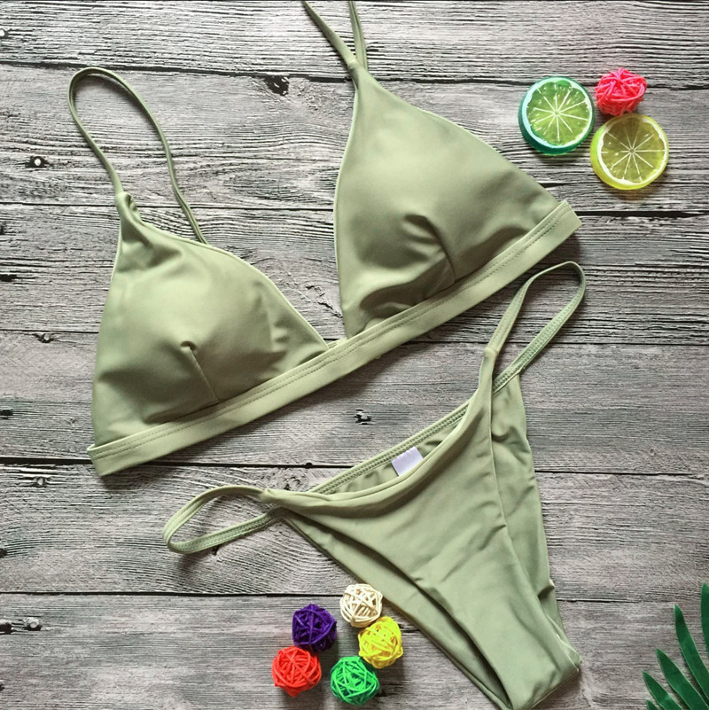 Bikini's sexy bikini two piece set pure color swimwear swimsuit