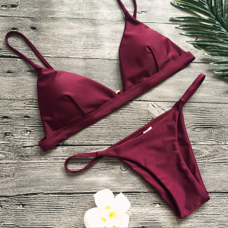 Bikini's sexy bikini two piece set pure color swimwear swimsuit