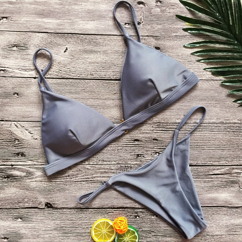 Bikini's sexy bikini two piece set pure color swimwear swimsuit