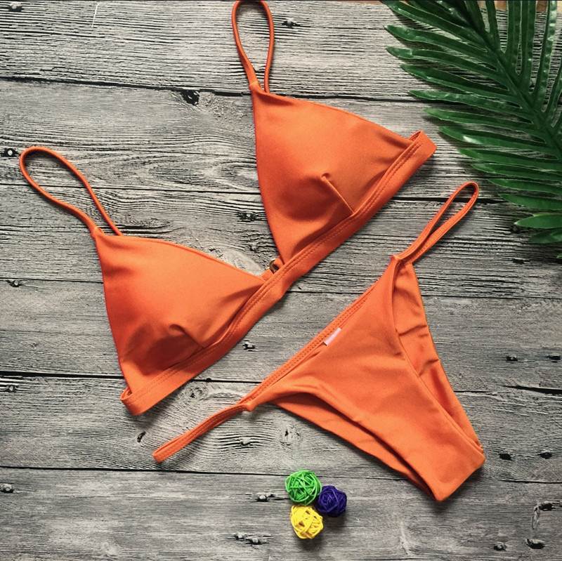Bikini's sexy bikini two piece set pure color swimwear swimsuit