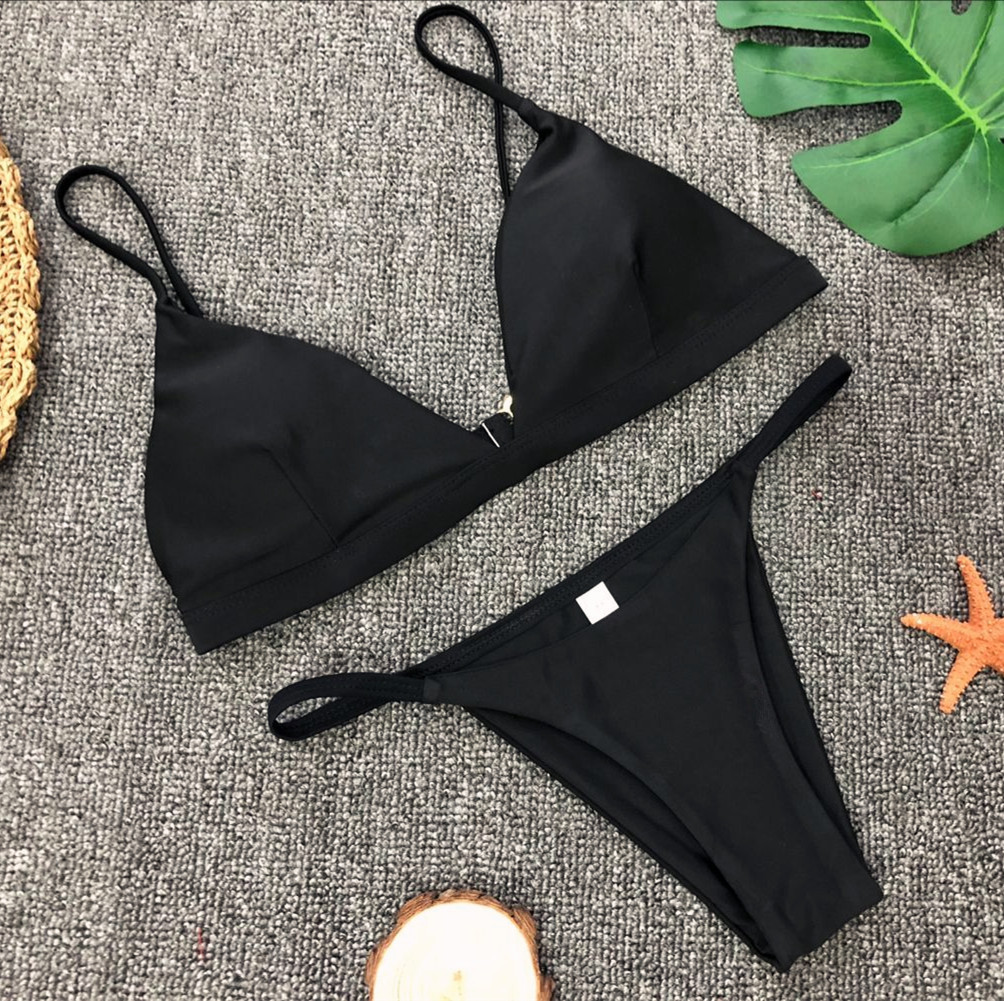 Bikini's sexy bikini two piece set pure color swimwear swimsuit