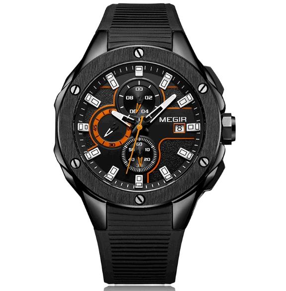 MEGIR Multifunctional Timing Watch Men's Sports Silica Gel Quartz Men's Watch