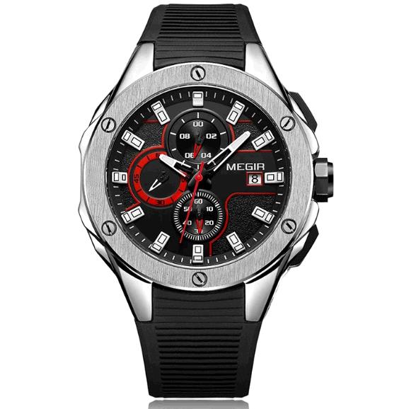 MEGIR Multifunctional Timing Watch Men's Sports Silica Gel Quartz Men's Watch