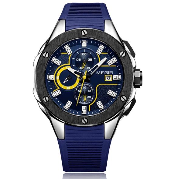 MEGIR Multifunctional Timing Watch Men's Sports Silica Gel Quartz Men's Watch