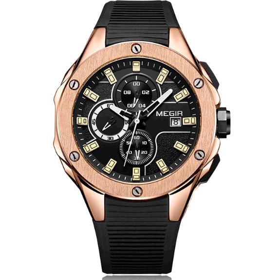 MEGIR Multifunctional Timing Watch Men's Sports Silica Gel Quartz Men's Watch