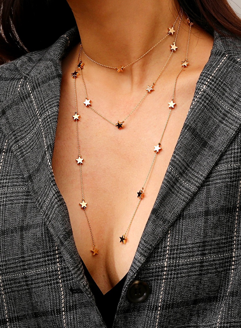 women Star shape Personality Fashion Business Necklace Star pendant tassel multi-layer Necklace