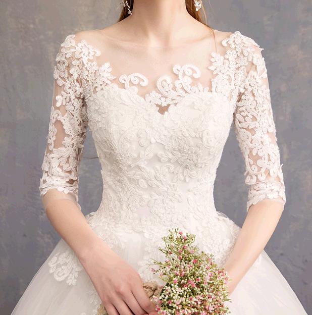 fashion women wedding ceremony slah neck sleeve lace bride's wedding maxi dress