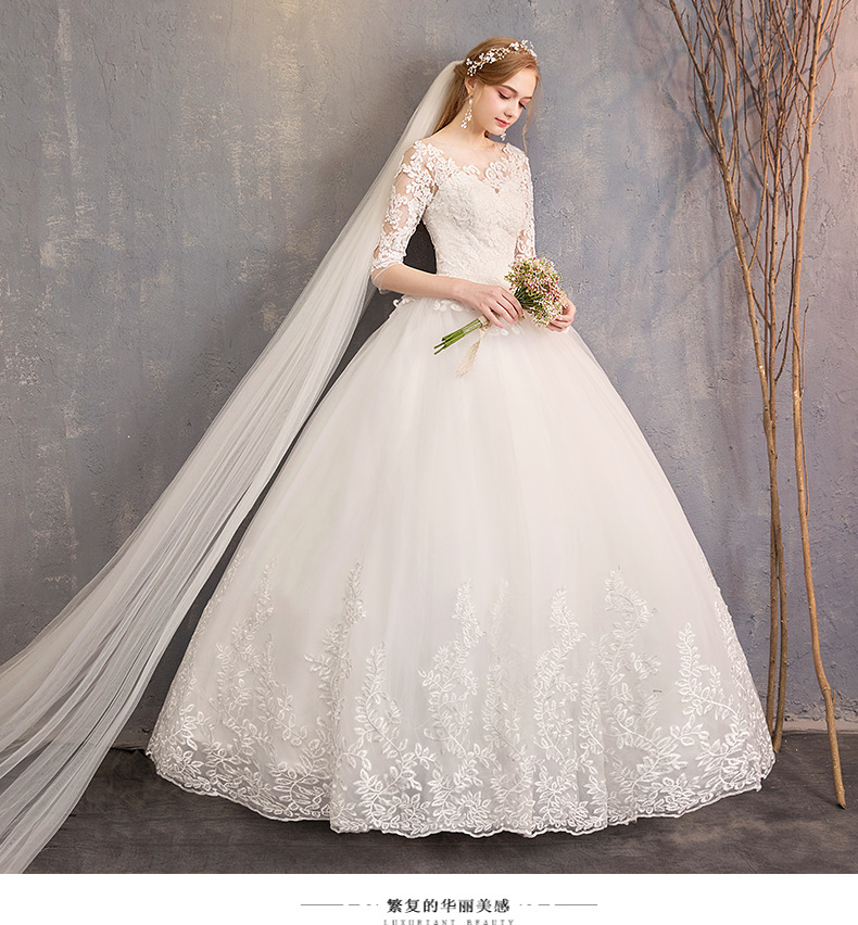 fashion women wedding ceremony slah neck sleeve lace bride's wedding maxi dress