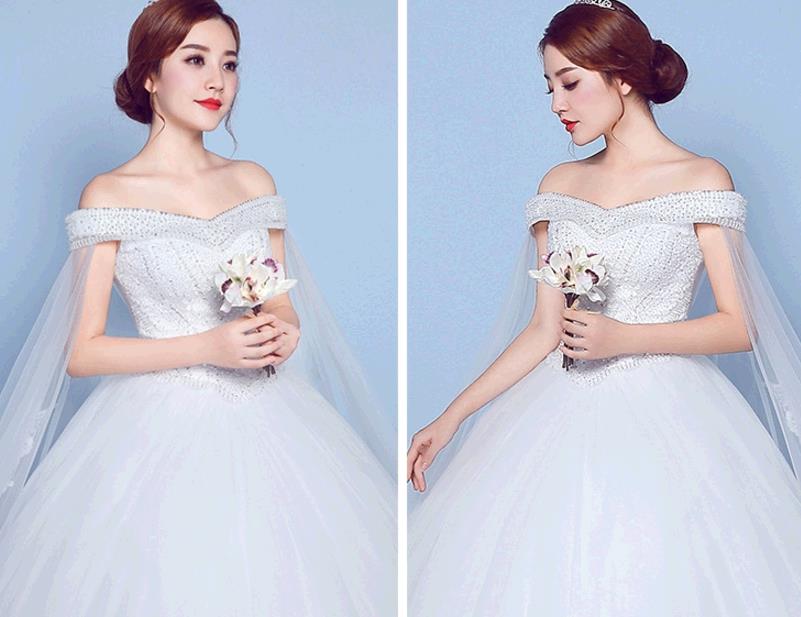 Women Sexy slash neck Gorgeous Off Shoulder Lace Up Wedding Dresses Bride Dresses Ball Gowns