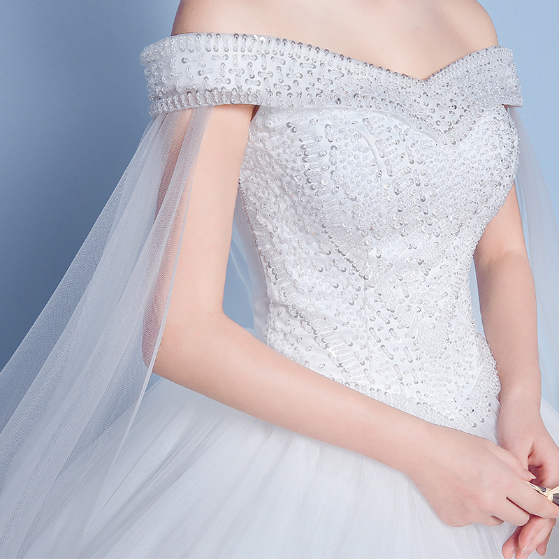 Women Sexy slash neck Gorgeous Off Shoulder Lace Up Wedding Dresses Bride Dresses Ball Gowns