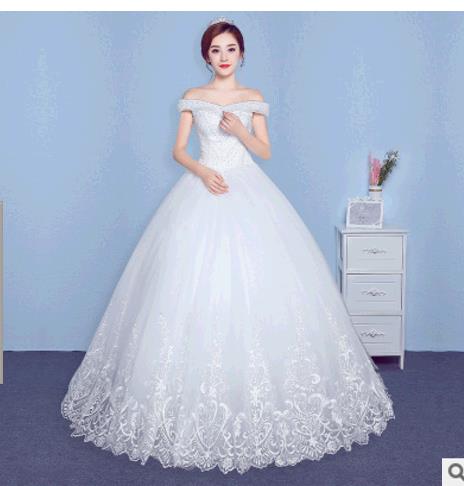 Women Sexy slash neck Gorgeous Off Shoulder Lace Up Wedding Dresses Bride Dresses Ball Gowns