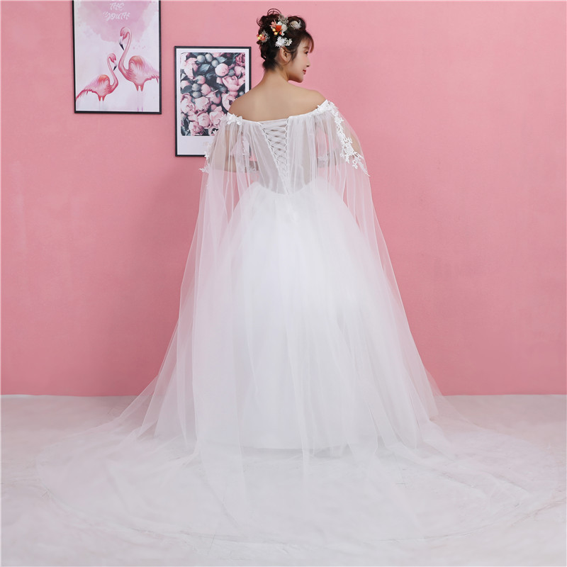 Summer slash neck wedding dress saintie tail-shawl yarn sweet fresh wedding dress