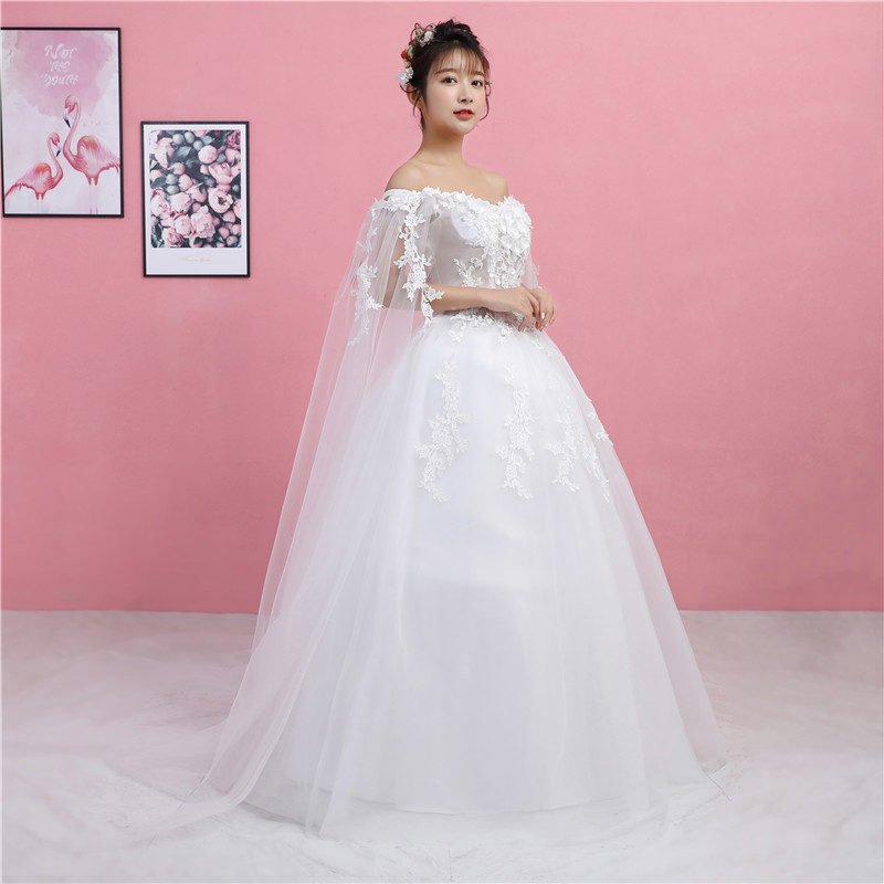 Summer slash neck wedding dress saintie tail-shawl yarn sweet fresh wedding dress