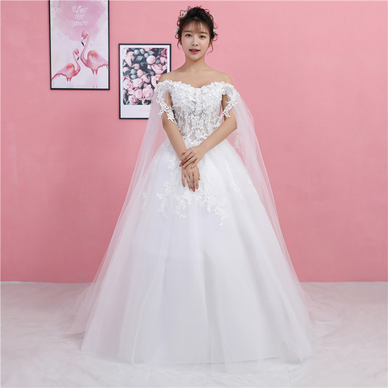 Summer slash neck wedding dress saintie tail-shawl yarn sweet fresh wedding dress