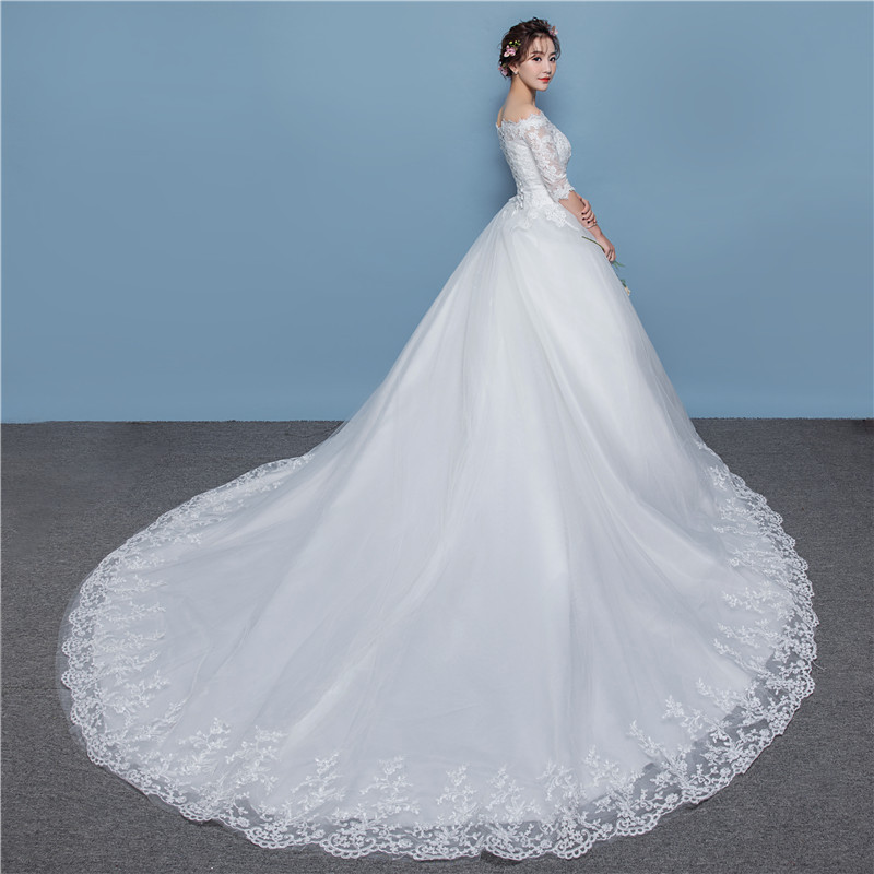 New Slim slash neck Bride's Wedding Dresses Luxurious Long Tail maxi wedding dress