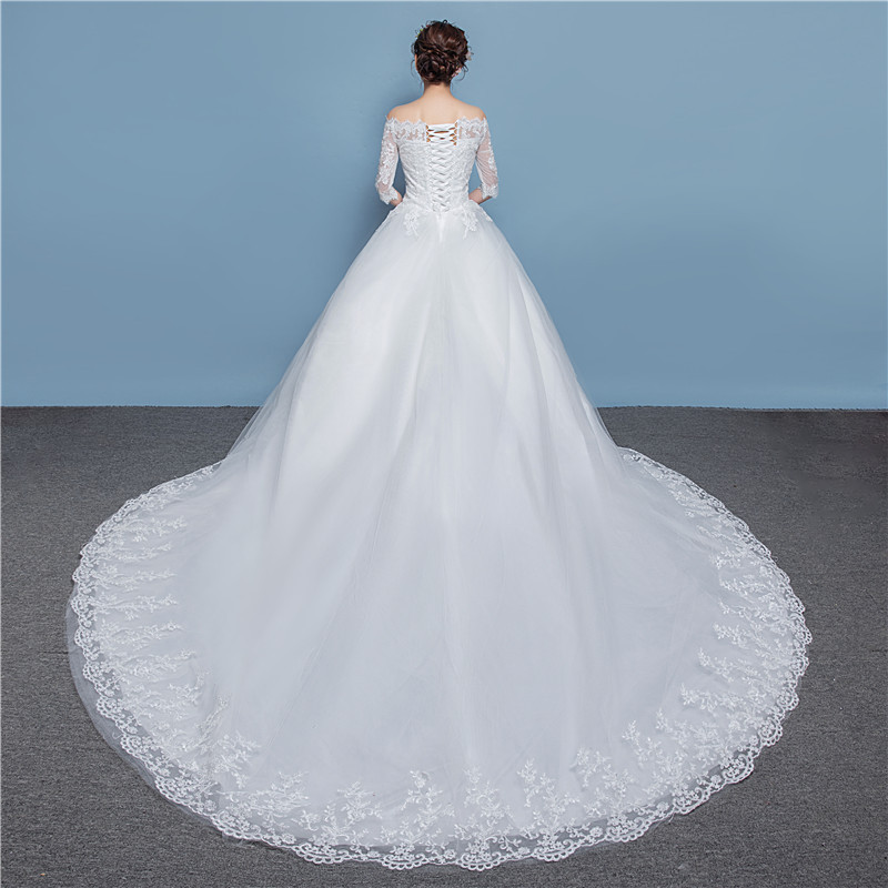 New Slim slash neck Bride's Wedding Dresses Luxurious Long Tail maxi wedding dress